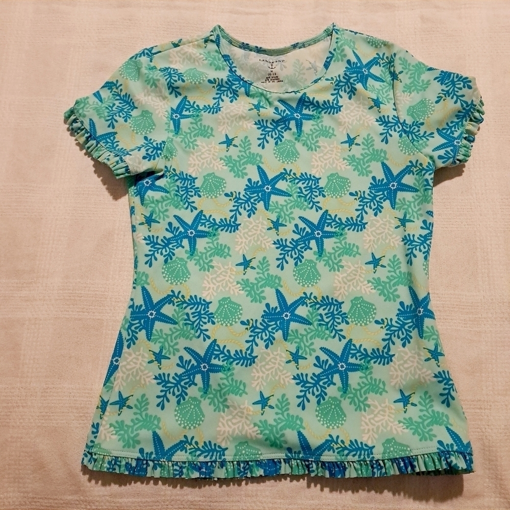 Lands End girls Medium or 10/12 teal swim rash guard